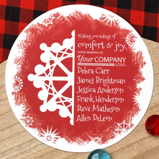 Unikt rött, turkos-vita visitkort för Helgdag Julkort (Round Red White Snowflake Company Holiday Christmas Greeting Card for Red Logo Company Colors)