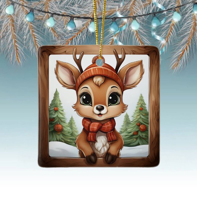 Unikt rustikt julpresent för älskare av renar julgransprydnad keramik (Unique Rustic Christmas Reindeer Lover Gift  deer antler Ceramic Ornament fawn decoration doe 🦌🎄)
