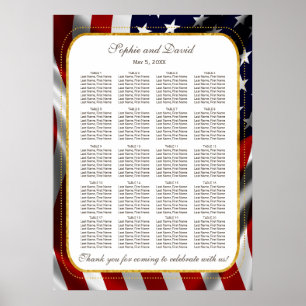 Unikt sittdiagram för guldgolv i USA flagga Bröllo Poster