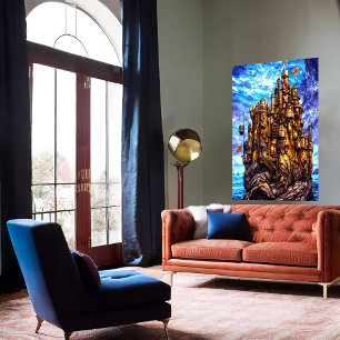 Unikt slott i havet AI Art Poster