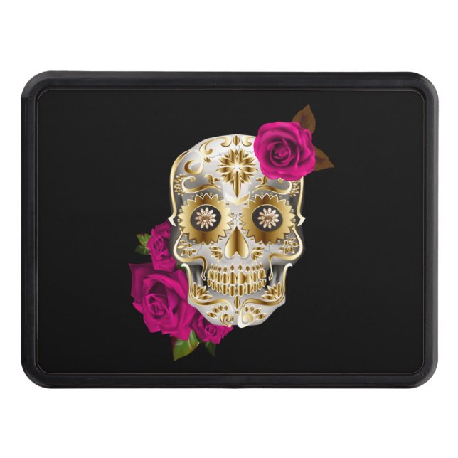 Unikt sockerskal Day of the dead Rosa ros Dragkroksskydd (Framsidan)