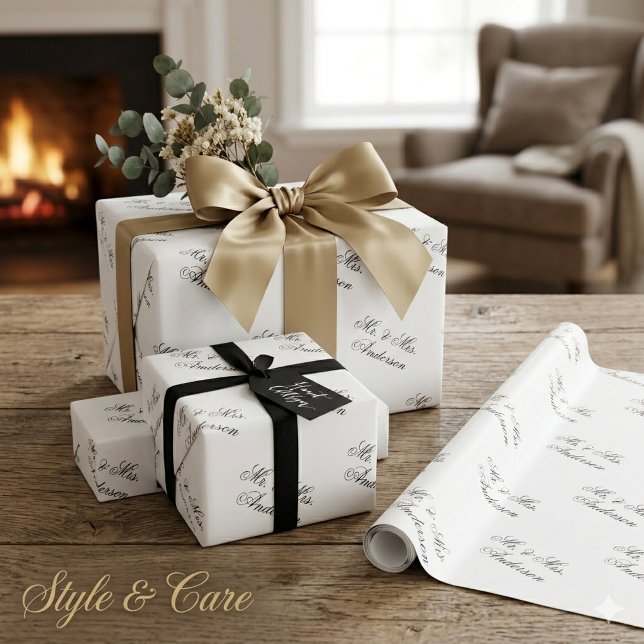 Unikt Stilrent Anpassat Textmönster Vitt Presentpapper (Unique Stylish Custom Text Pattern White Wrapping Paper)
