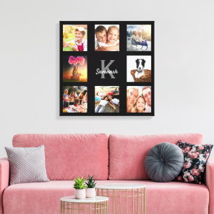 Unikt svart fotokollage med familjemonogram canvastryck