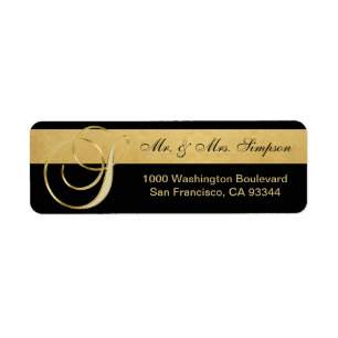 Unikt svart guld omkullkastar Monogrambrev" retur Returadress Etikett