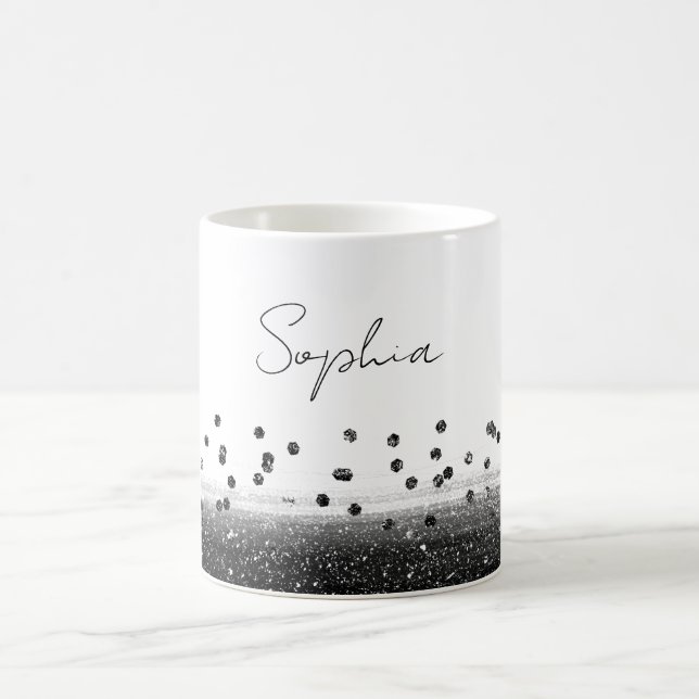 Unikt svart konfettiglimmer kaffemugg (Center)