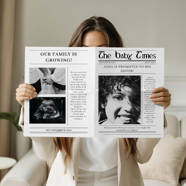 Unikt tidningsannonsering för storasyster gravidit kort (Skapare uppladdad)