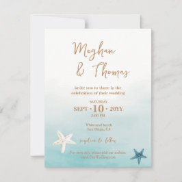 Unikt vattenfärgsämne Starfish Beach Theme Bröllop Anteckningskort