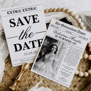Unikt Vintage Tidningsfoto Quinceanera Inbjudningar