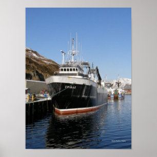 Unimak, F/T Fishing Trawler på nederländska Harbou Poster