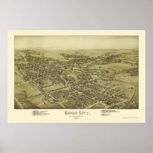 Union City, PA Panoramic Karta - 1895 Poster (Framsidan)