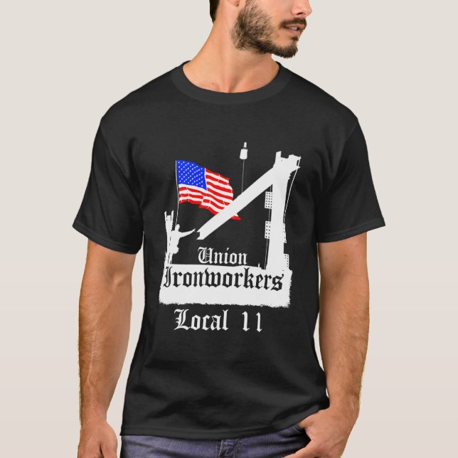 Union Ironworkers Local 11 American Flagga New Jer T Shirt (Framsida)