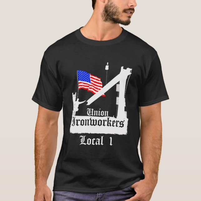 Union Ironworkers Local 1 American Flagga Chicago T Shirt (Framsida)