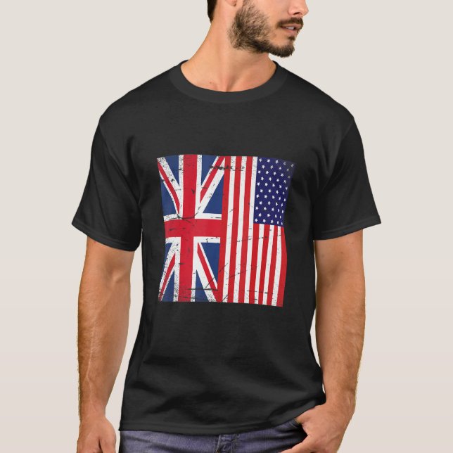 Union Jack and Unites Stater of America Flagga Ret T Shirt (Framsida)