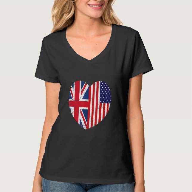Union Jack and Unites States of America Flag Retro T Shirt (Framsida)