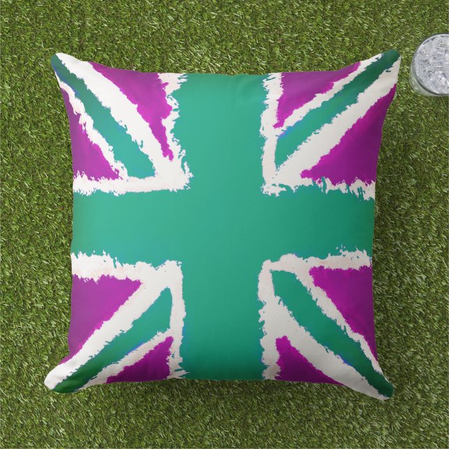 Union Jack Art Lila Grönt Tones Garden Home Kudde (Gräs)