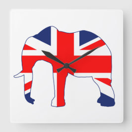 Union Jack British Elephant Clock Fyrkantig Klocka
