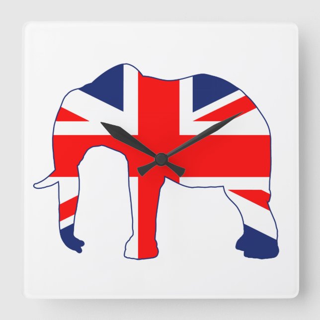 Union Jack British Elephant Clock Fyrkantig Klocka (Framsida)