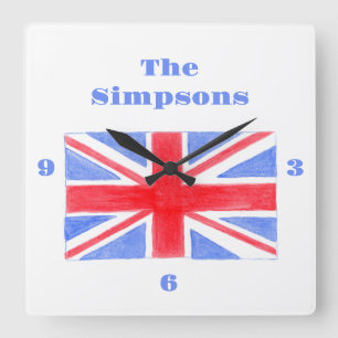 Union Jack British Flagga Britannia Fyrkantig Klocka