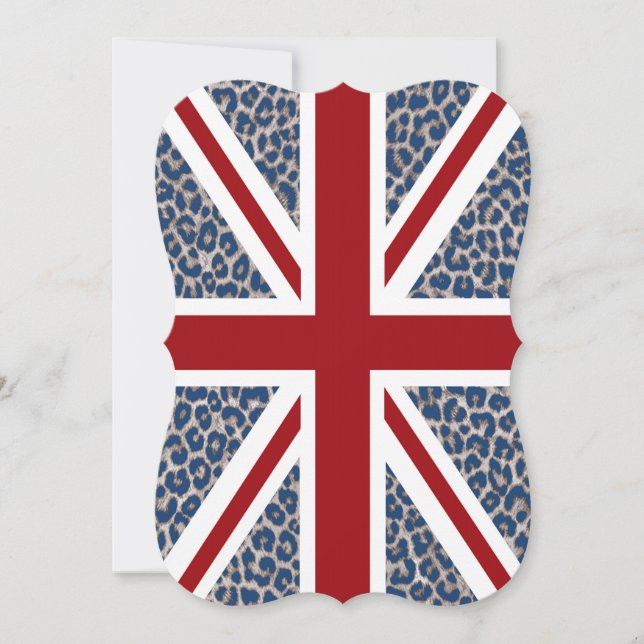 Union Jack British Flagga med Blue Cheetah Print Inbjudningar (Framsida)