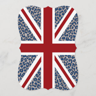 Union Jack British Flagga med Blue Cheetah Print Inbjudningar
