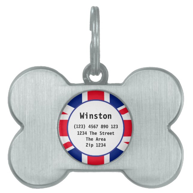 Union Jack British Flagga UK ID Namn Namnbricka Husdjur (Framsidan)