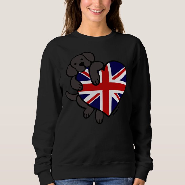 Union Jack British Heart Black Labrador T Shirt (Framsida)