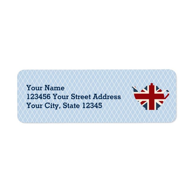 Union Jack British Tekanna Returadress Etikett (Framsidan)