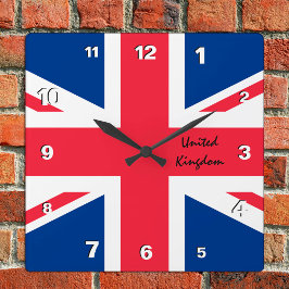 Union Jack Clock, patriotic home UK, British Flagg Fyrkantig Klocka