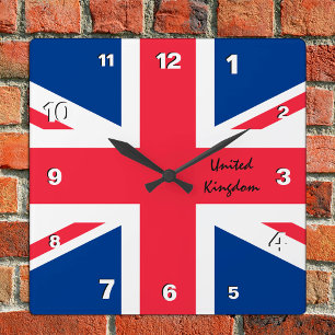 Union Jack Clock, patriotic home UK, British Flagg Fyrkantig Klocka