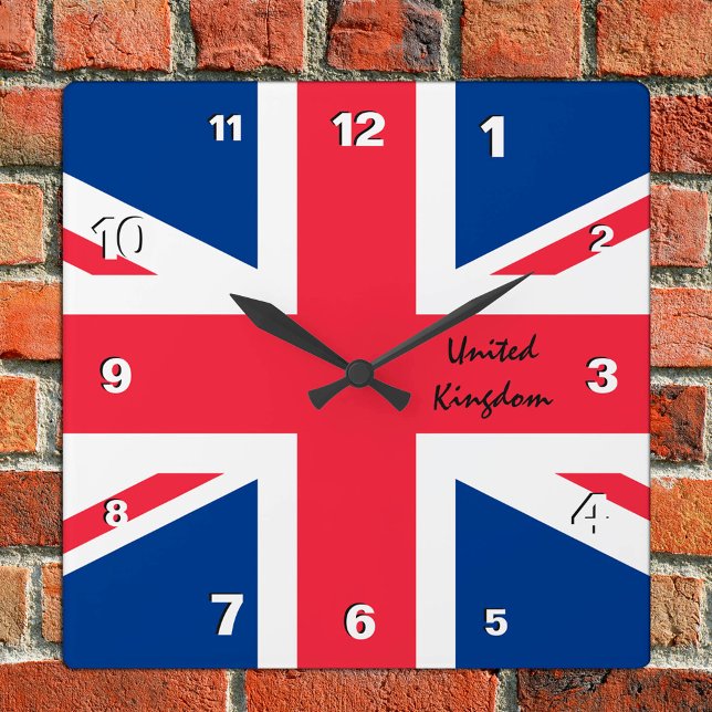 Union Jack Clock, patriotic home UK, British Flagg Fyrkantig Klocka (Skapare uppladdad)