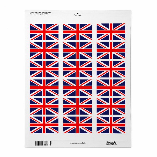 Union Jack England Flagga Adressetikett (Helt Ark)