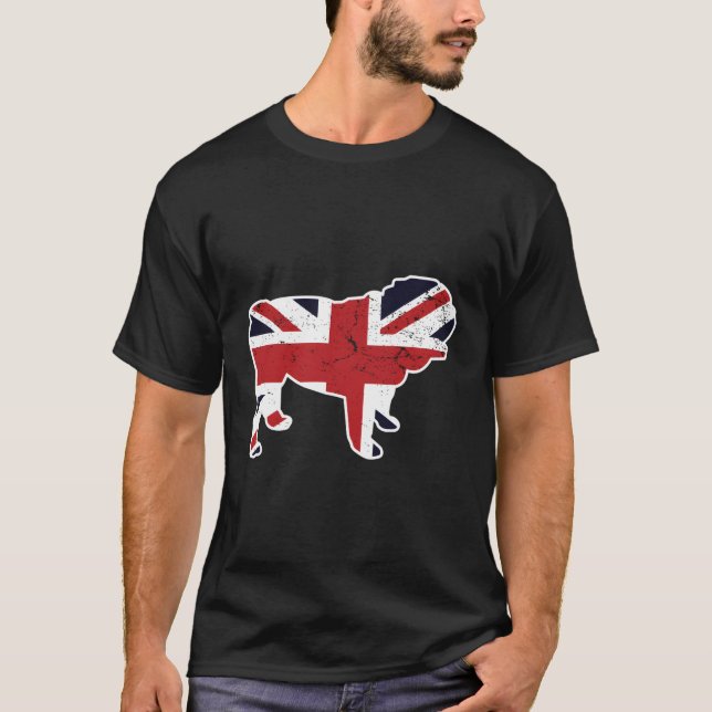 Union Jack English Bulldog Distress Flagga Uk Nove T Shirt (Framsida)