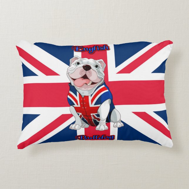 Union Jack English Bulldog Prydnadskudde (Framsidan)