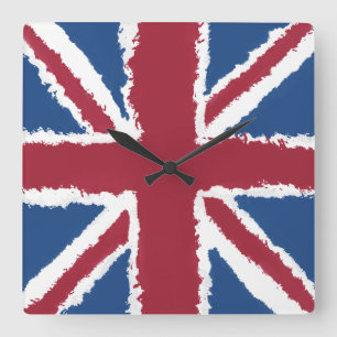 Union Jack Flagga Art av Heva Weva Fyrkantig Klocka