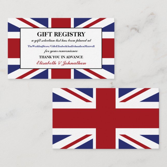 Union Jack Flagga British Bröllop gift Registry Tilläggskort (Fram/baksida)