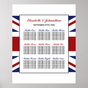Union Jack Flagga British Bröllop Seating Chart Poster