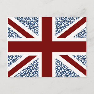 Union Jack Flagga Calico Blommönster Vykort