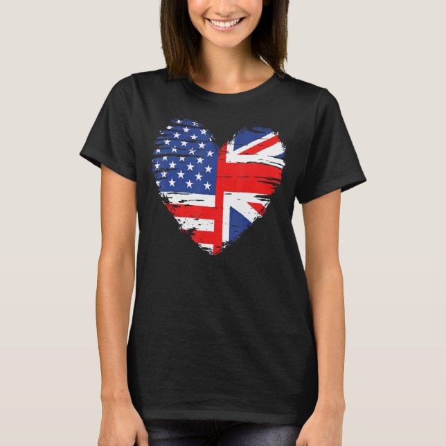 Union Jack Flagga England och American Flagga For  T Shirt (Framsida)