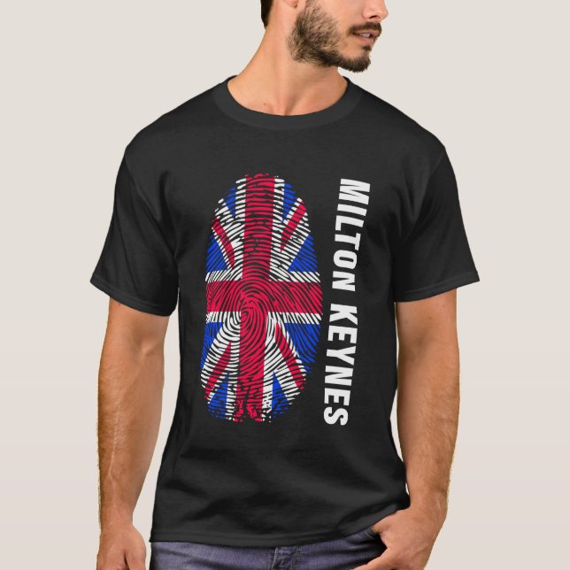 Union Jack Flagga Fingerprint Milton Keynes T Shirt (Framsida)