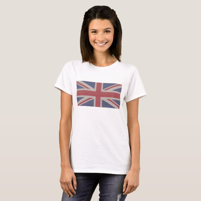 Union Jack Flagga Fishnet Mönster T Shirt (Hel framsida)