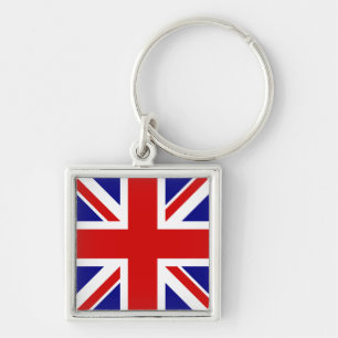 Union Jack Flagga Fyrkantig Silverfärgad Nyckelring
