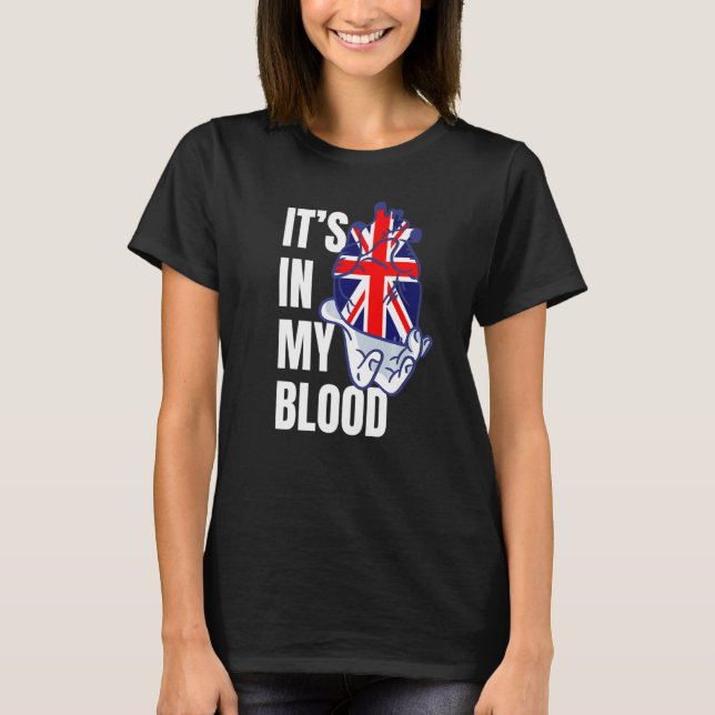 Union Jack Flagga Heart Blood Veins Hand Underbar  T Shirt (Framsida)