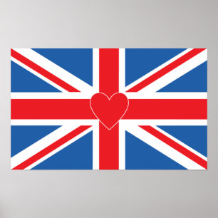 Union Jack Flagga & Heart Poster