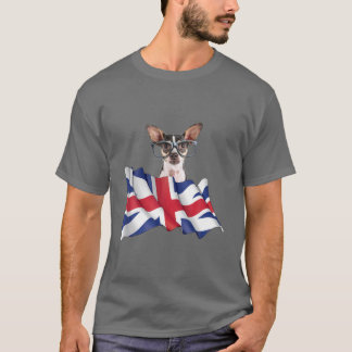 Union Jack Flagga Hund Chihuahua W Glasses T Shirt
