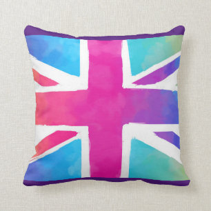Union Jack Flagga i Bright Watercolor Kudde
