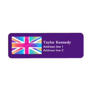 Union Jack Flagga i Bright Watercolor Returadress Etikett