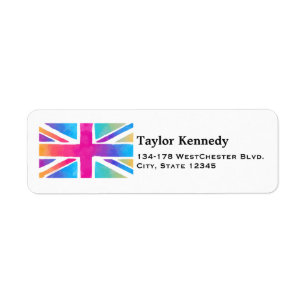 Union Jack Flagga i Bright Watercolor Returadress Etikett