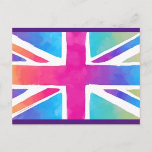 Union Jack Flagga i Bright Watercolor Vykort