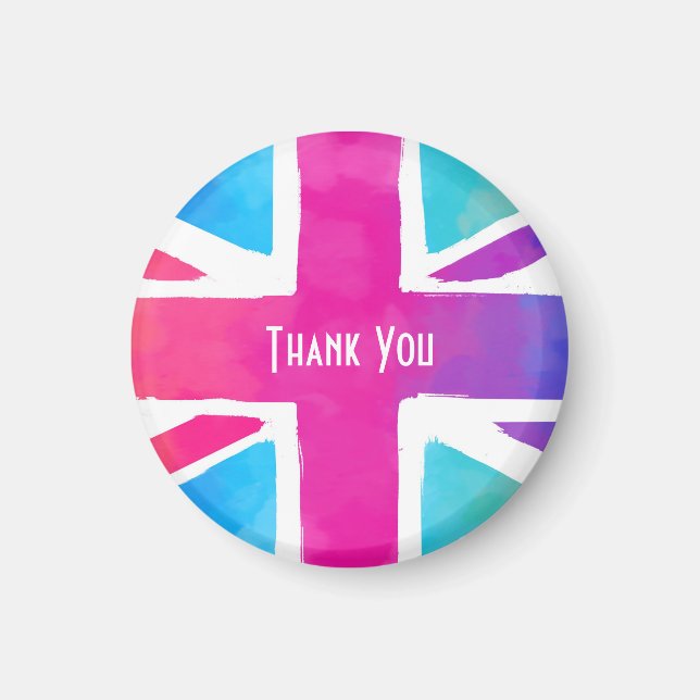 Union Jack Flagga i Tack med ljusa vattenfärger Magnet (Framsidan)