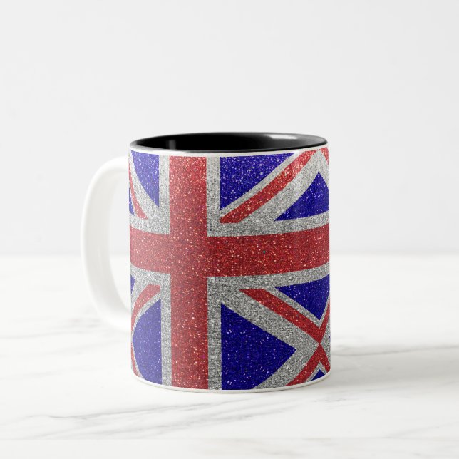 Union Jack Flagga London British Glitter Home Offi Två-Tonad Mugg (Framsida vänster)